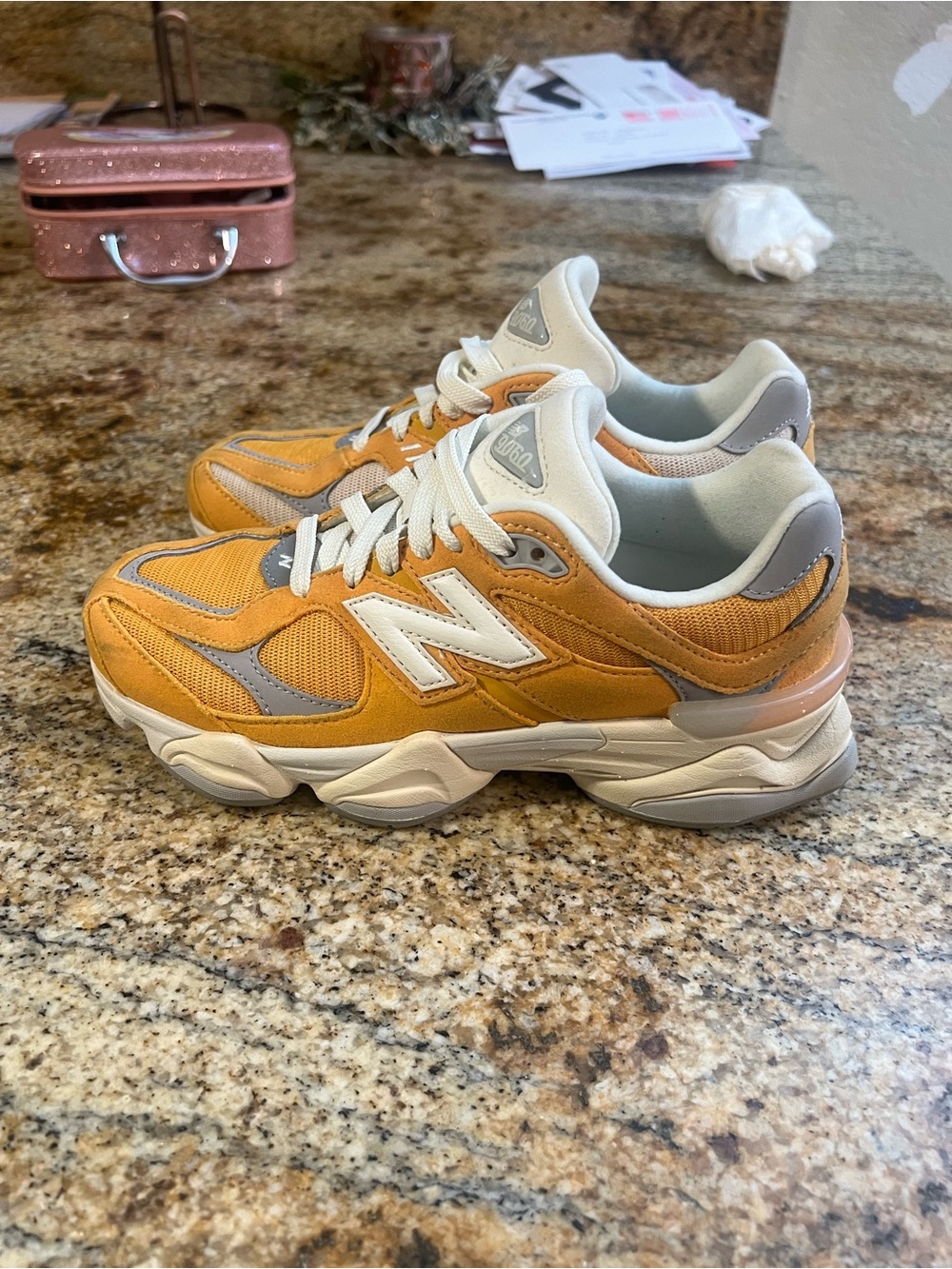 New Balance Kids Yellow-Orange Mesh & Suede Sneakers